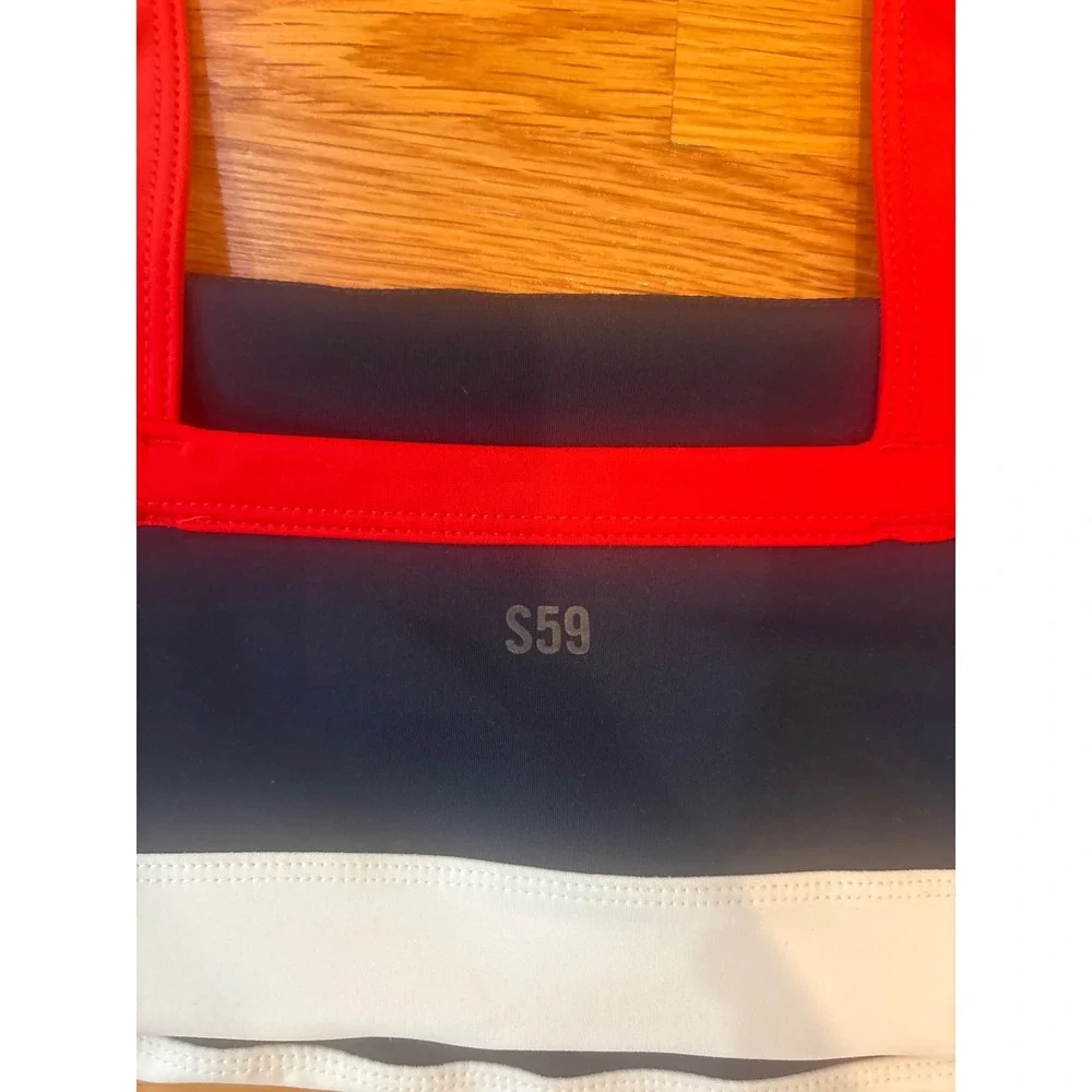 Splits59 Womens XS Navy Red White Colorblock Square Neck Sports Bra Crop Top